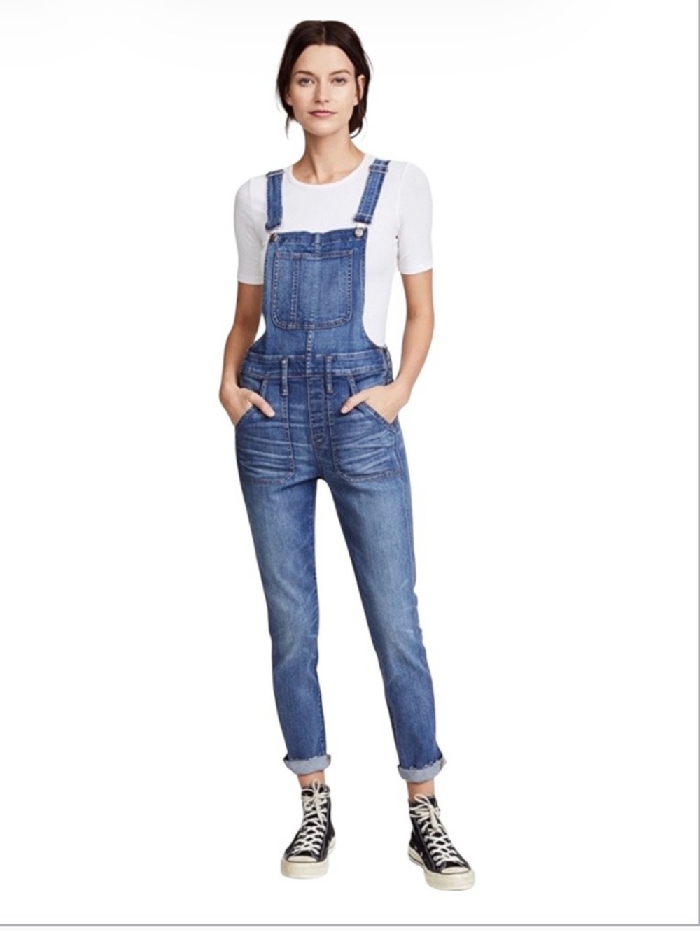 Madewell Medium Wash Raw Hem Denim Distressed Overalls Sz M